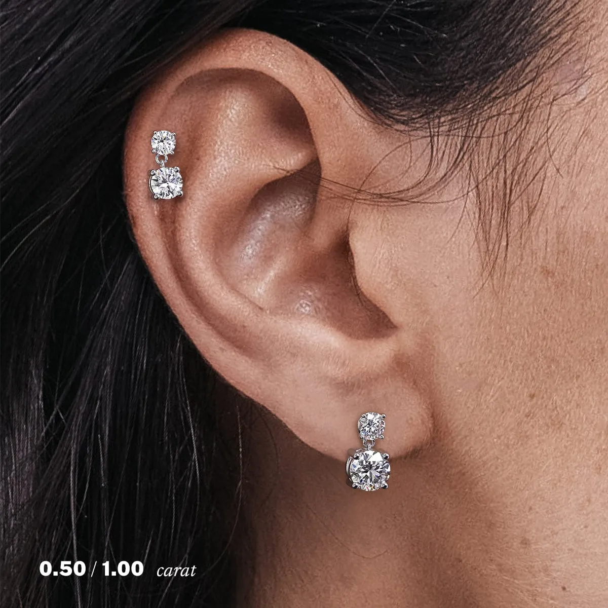 1 carat Round Diamond Dangling Earrings