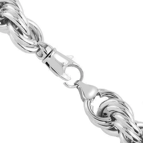 10k White Gold Textured Solid Twist Rope Chain 16.25 mm