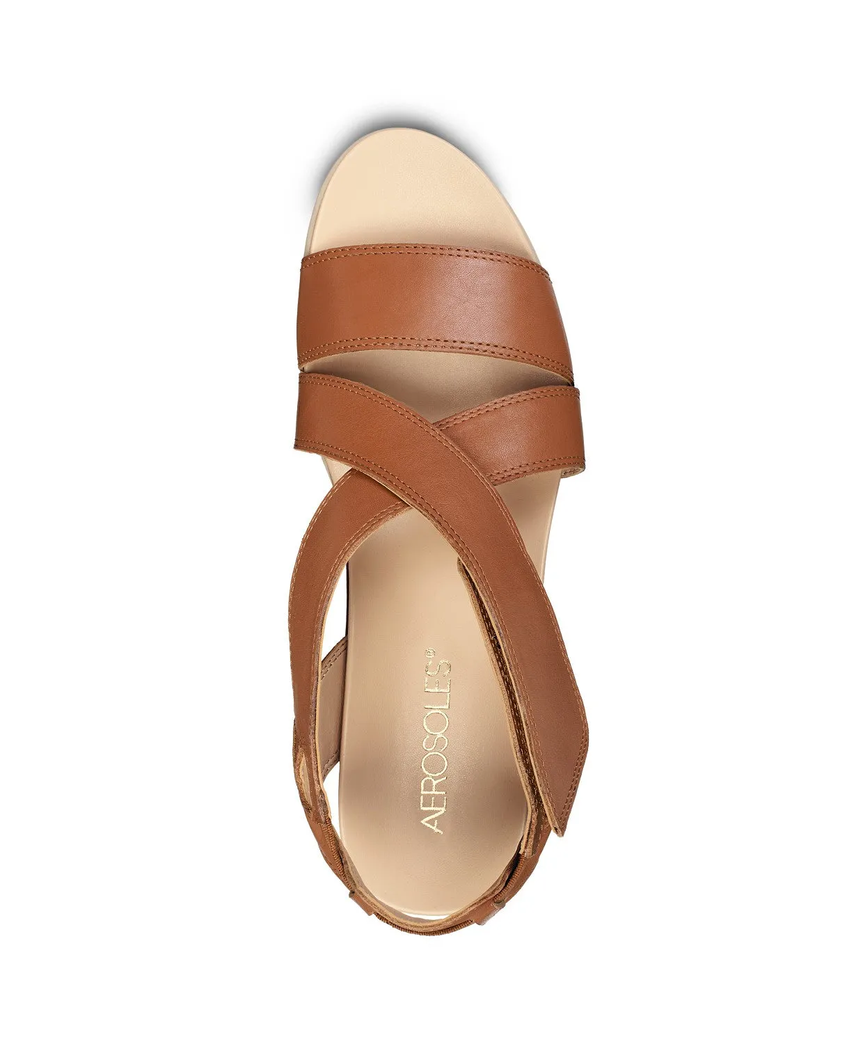 Aerosoles Dark Tan Leather Strappy Covered Wedge Platform Comfy Casual Sandals