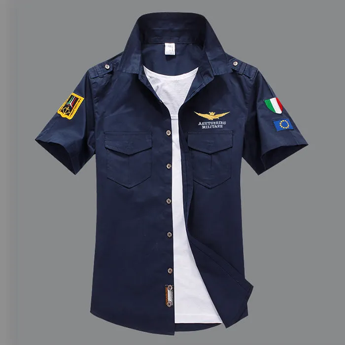 Air Force One Cotton Embroidery Slim Men's Shirt