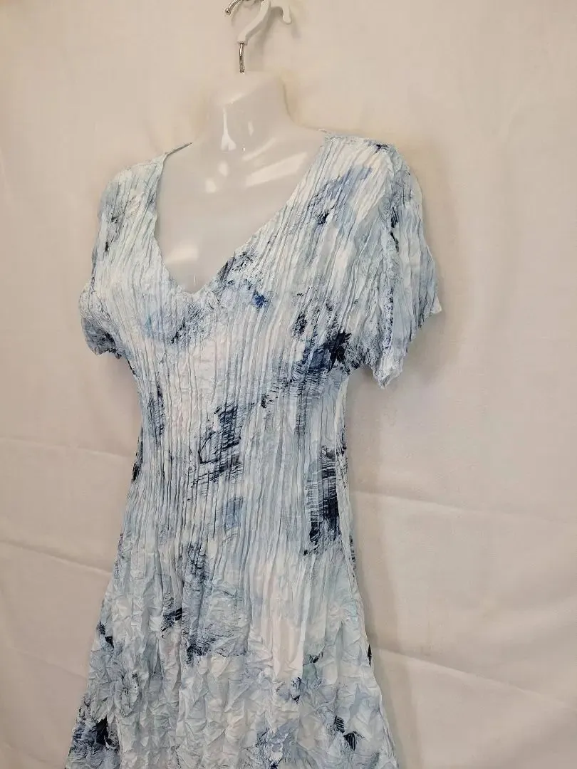 Alquema China Blue Abstract Brush Crinkle Dress Size 12