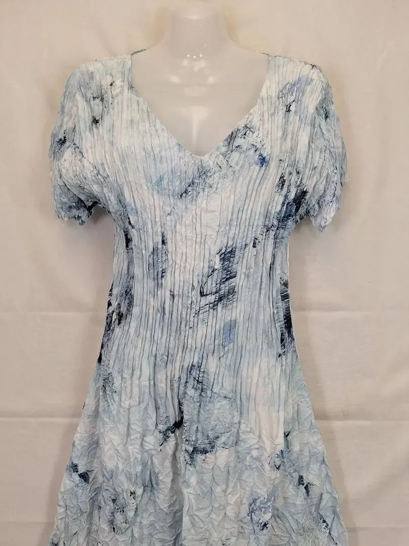 Alquema China Blue Abstract Brush Crinkle Dress Size 12