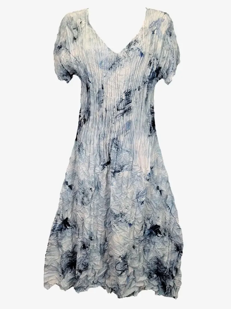 Alquema China Blue Abstract Brush Crinkle Dress Size 12