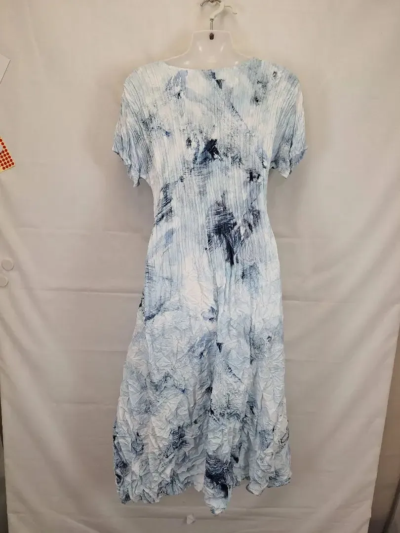 Alquema China Blue Abstract Brush Crinkle Dress Size 12