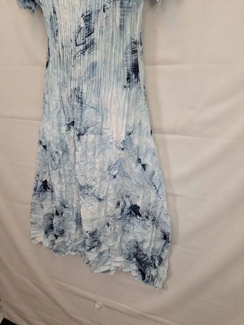 Alquema China Blue Abstract Brush Crinkle Dress Size 12