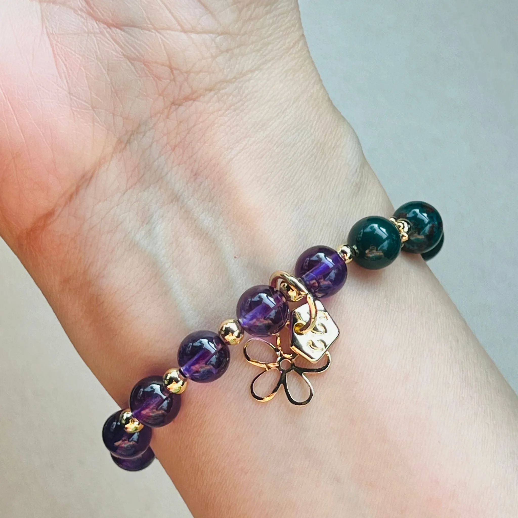 Amethyst & Green Bloodstone Baby Bracelet