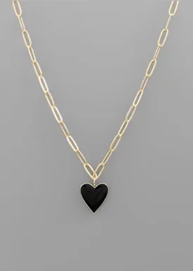 Anais Heart Necklace-Black