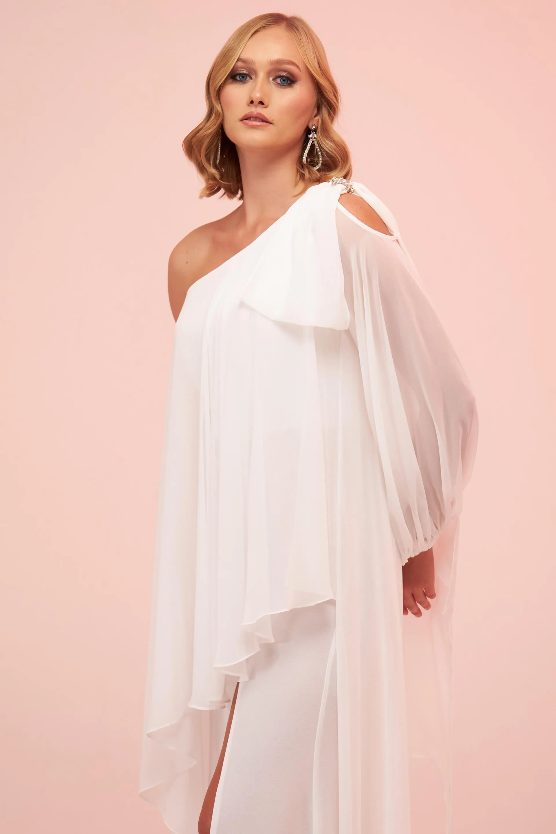 Angelino Ecru One Sleeve Slit Plus Size Chiffon Wedding Dress