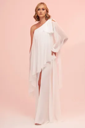 Angelino Ecru One Sleeve Slit Plus Size Chiffon Wedding Dress