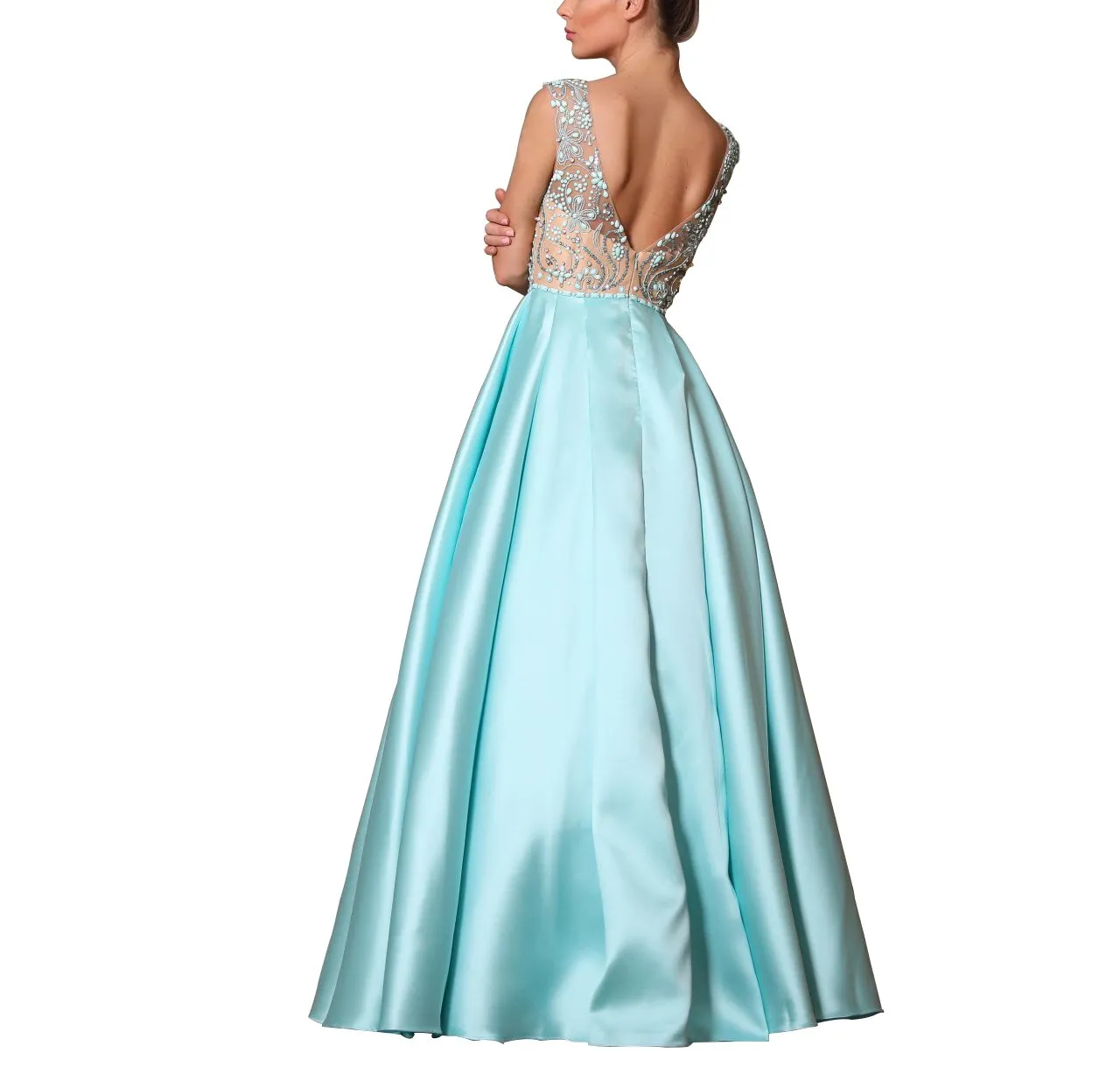 Beaded A-line Taffeta  Long Dress