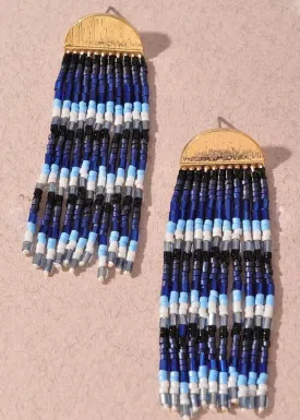 Bergamo Beaded Fringe Earrings-Navy ***FINAL SALE***