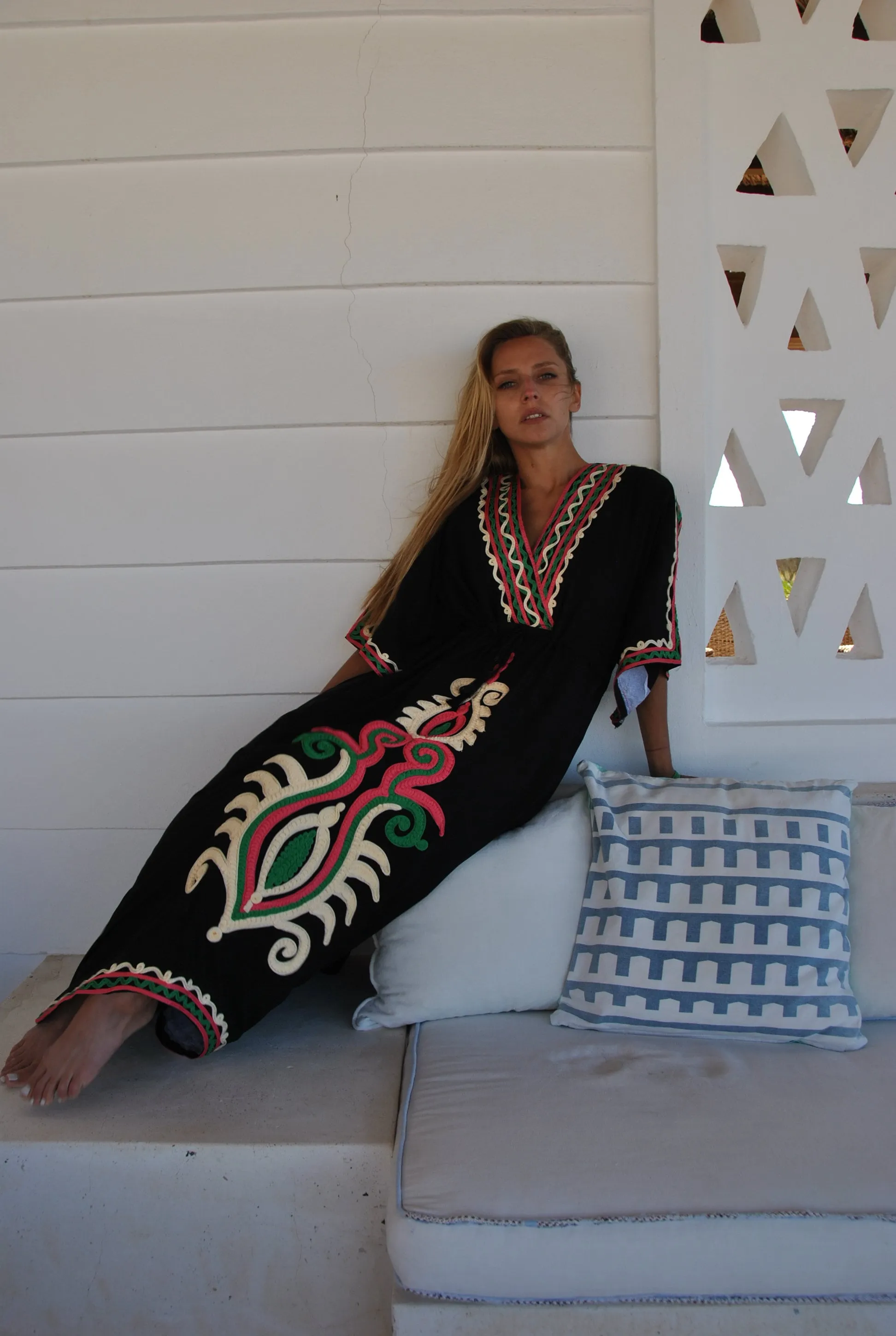 Black Hand Embroidered kaftan dress, cotton Kaftan dress, embroidered kaftan, women kaftans, caftans for women, caftans, summer kaftans