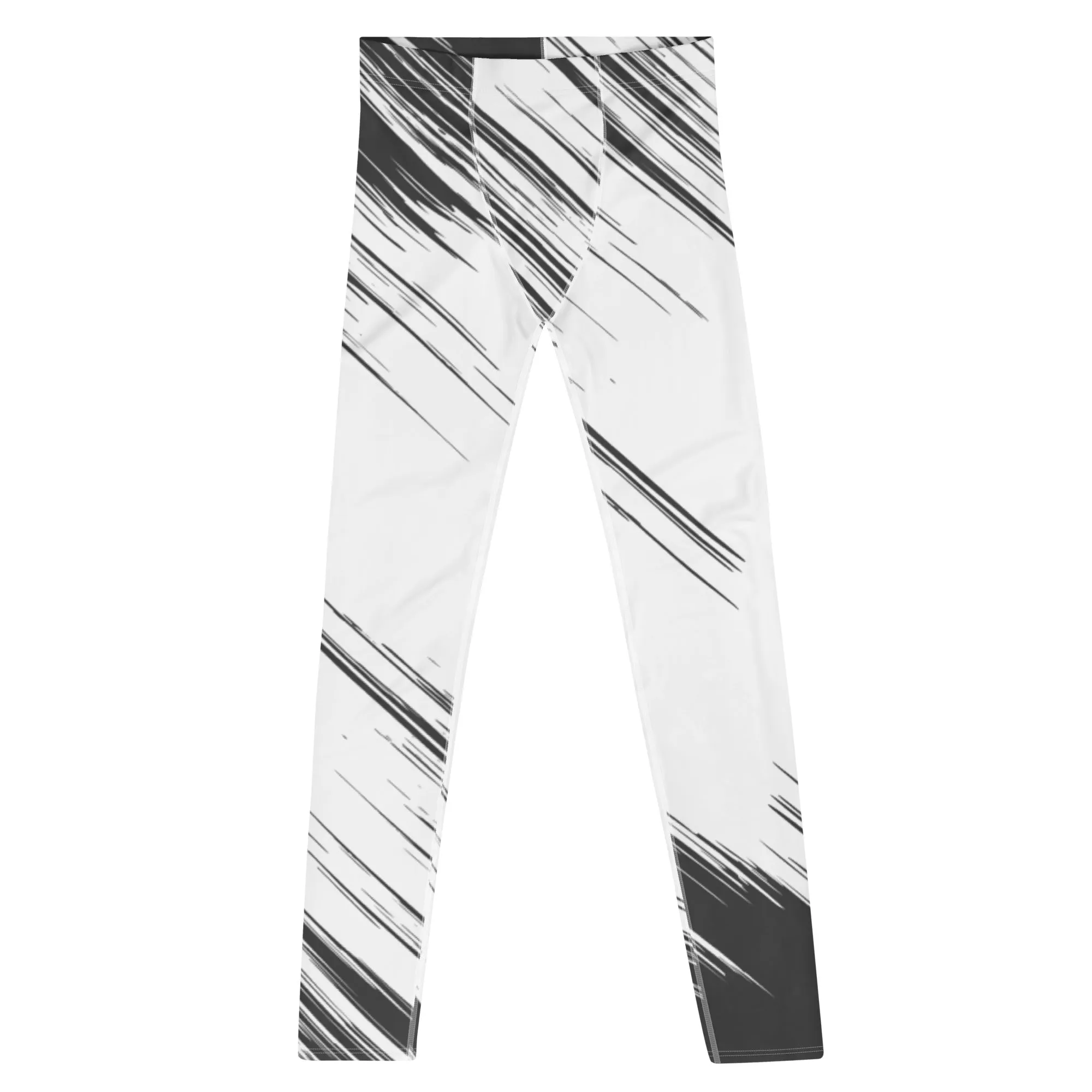 Black White Abstract Men's Leggings, Best Modern Minimalist Premium Meggings Running Tights-Made in USA/EU