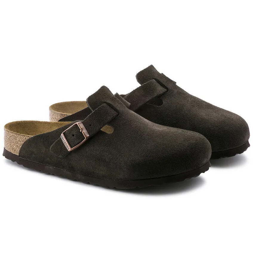 Boston Buckle Soft Footbed Mule in Mocha Suede