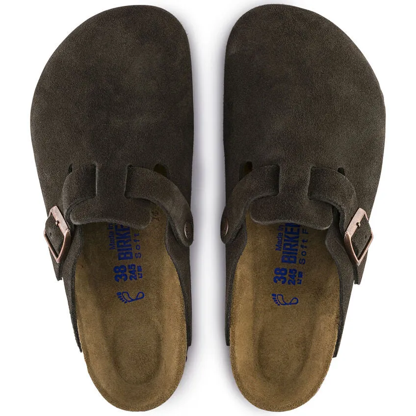 Boston Buckle Soft Footbed Mule in Mocha Suede