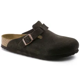 Boston Buckle Soft Footbed Mule in Mocha Suede