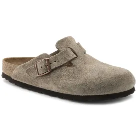 Boston Buckle Soft Footbed Mule in Taupe Suede