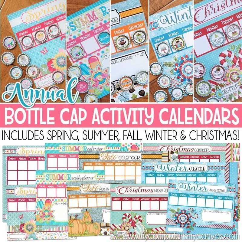 Bottle Cap Activity Calendar {ANNUAL BUNDLE} PRINTABLE