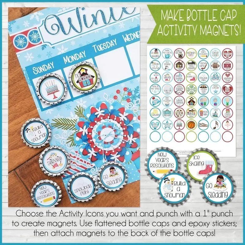 Bottle Cap Activity Calendar {ANNUAL BUNDLE} PRINTABLE