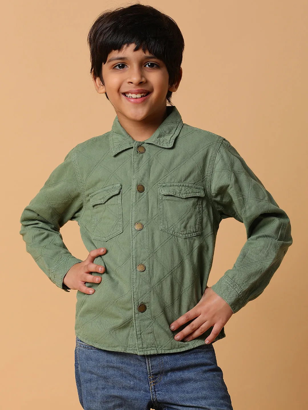 Boys Green Solid Shacket