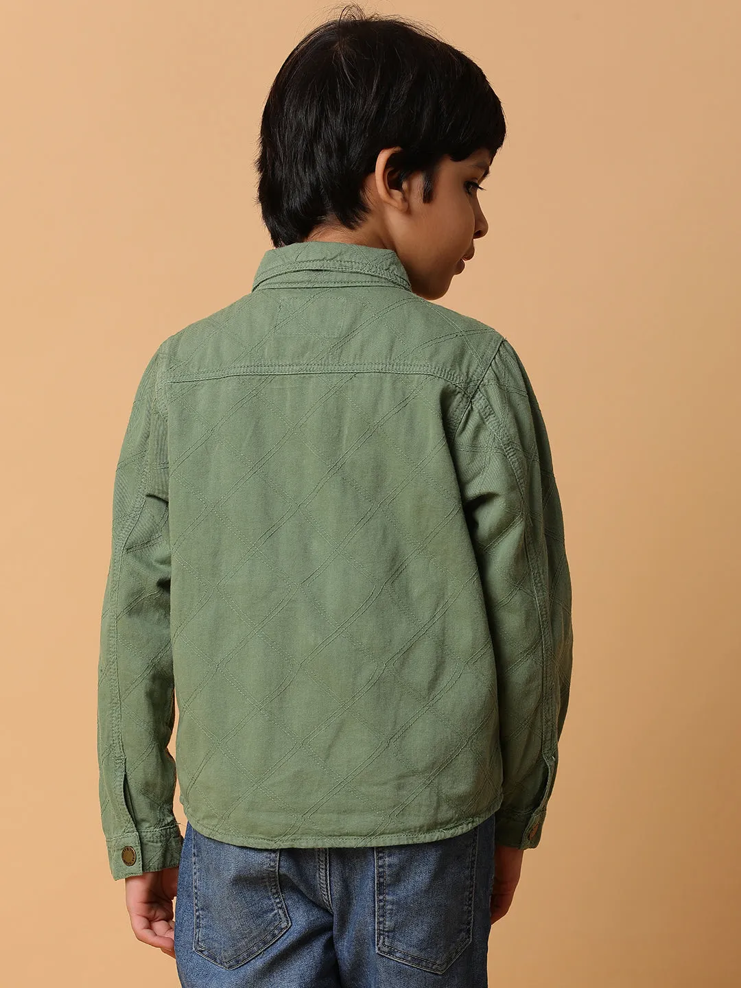 Boys Green Solid Shacket