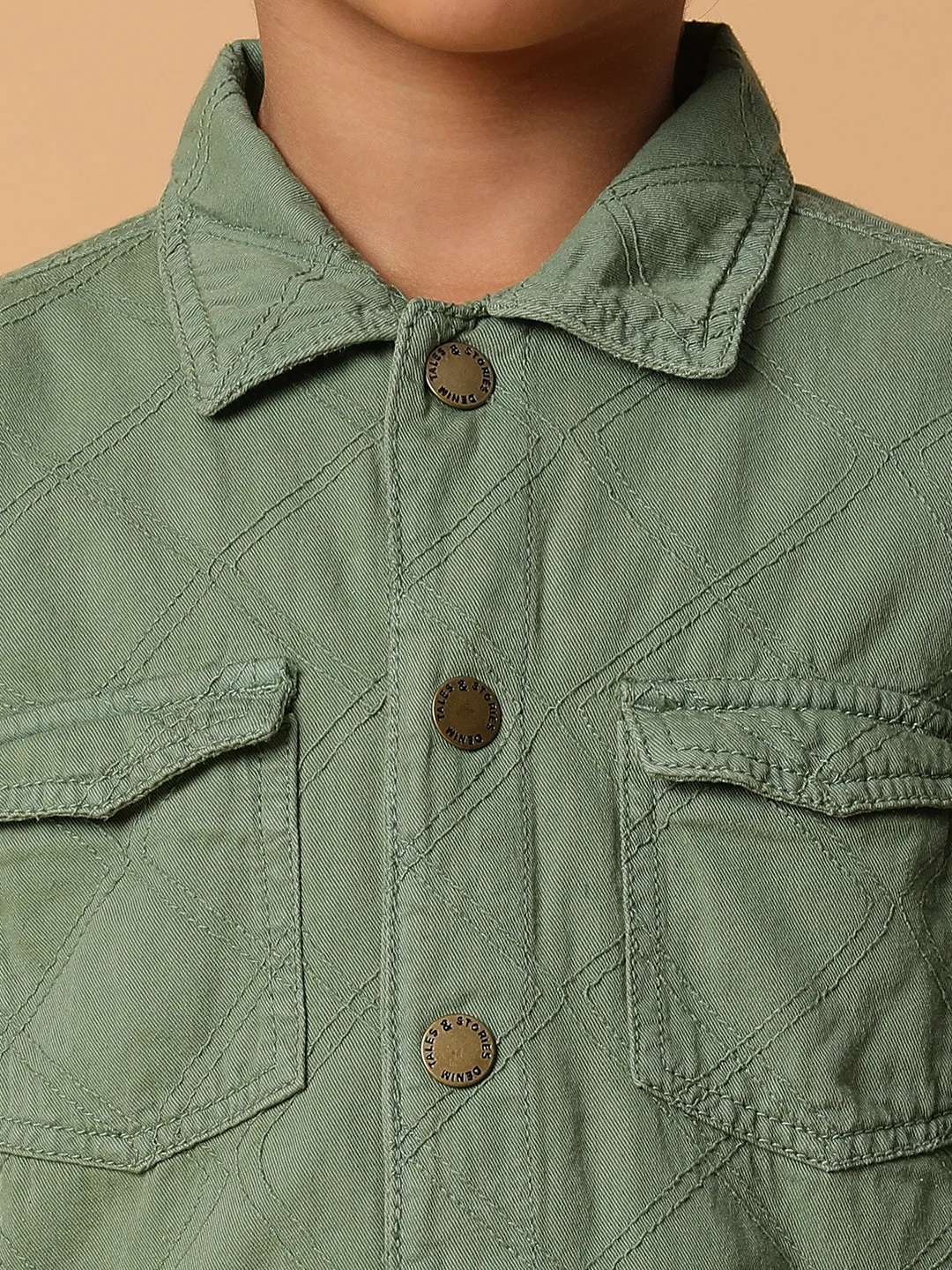 Boys Green Solid Shacket