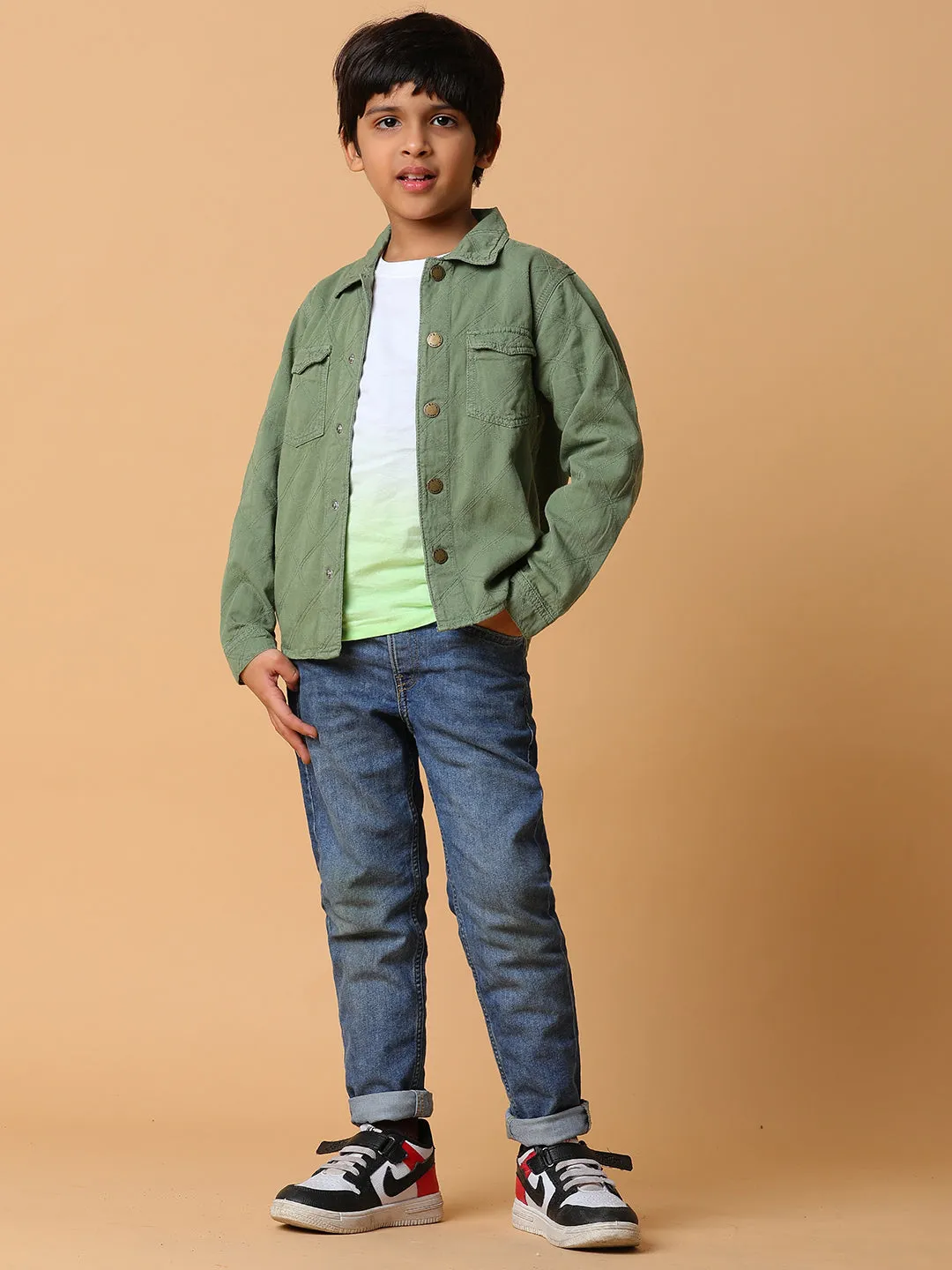 Boys Green Solid Shacket