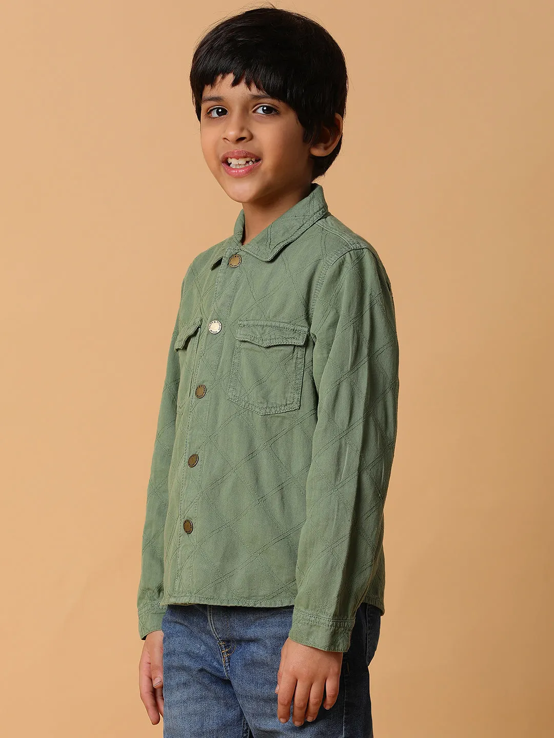 Boys Green Solid Shacket