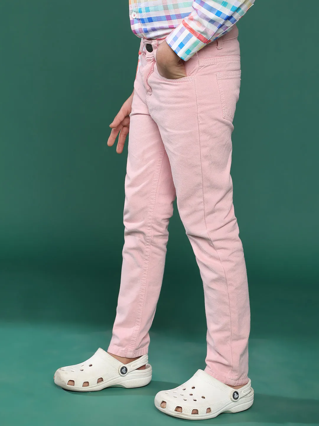 Boys Lilac Solid Cotton Trouser