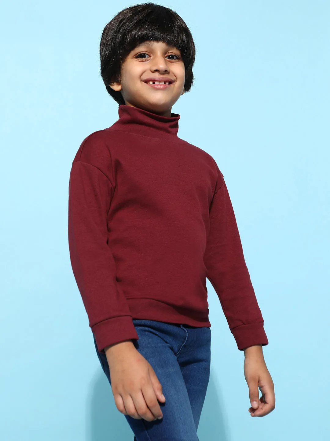 Boys Maroon 100% Cotton Oversized Solid T-shirt