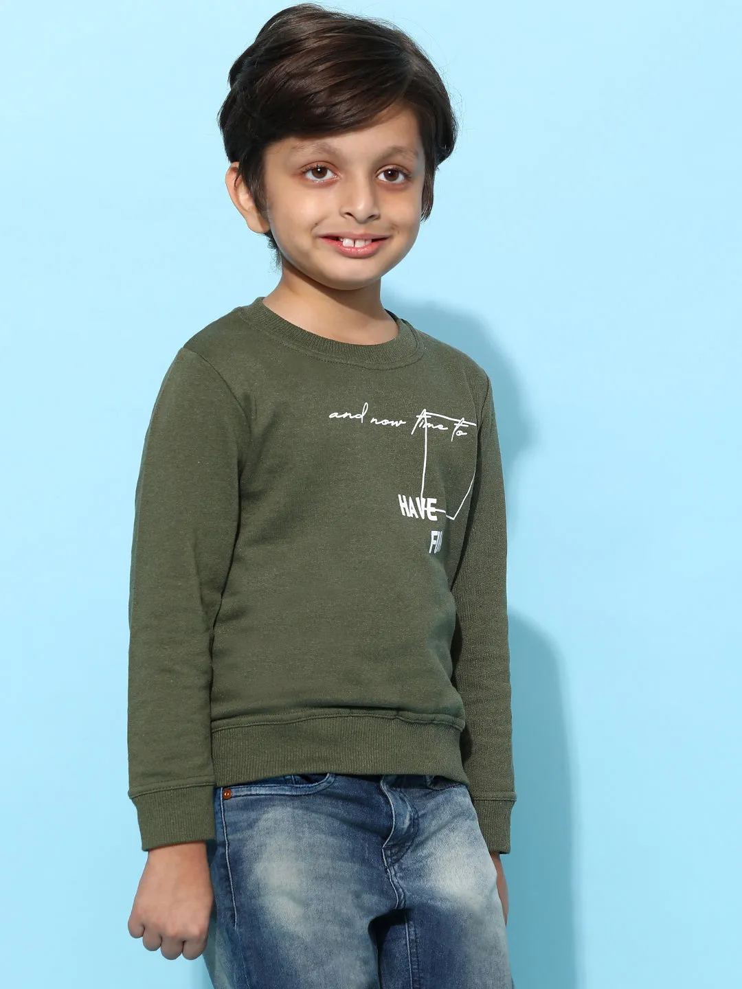 Boys Olive Cotton Solid Sweatshirt