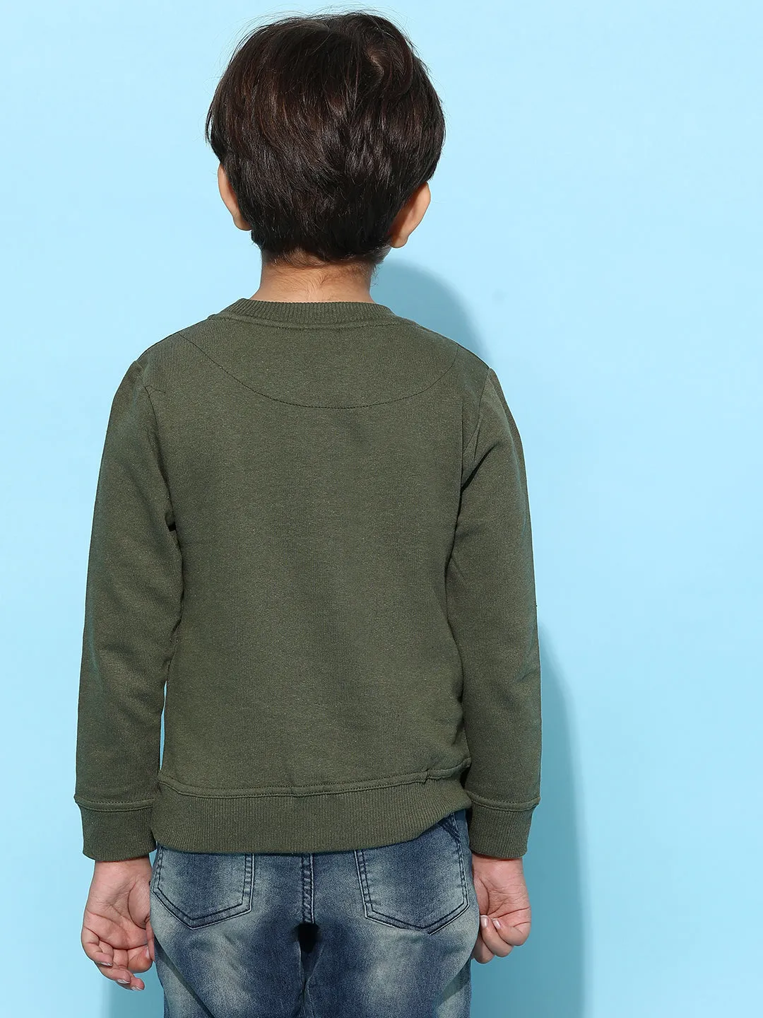 Boys Olive Cotton Solid Sweatshirt