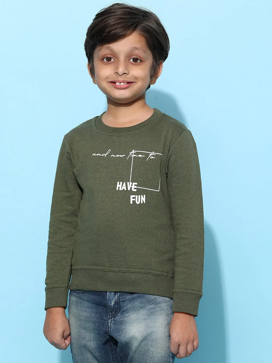 Boys Olive Cotton Solid Sweatshirt