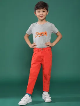 Boys Orange Solid Cotton Trouser