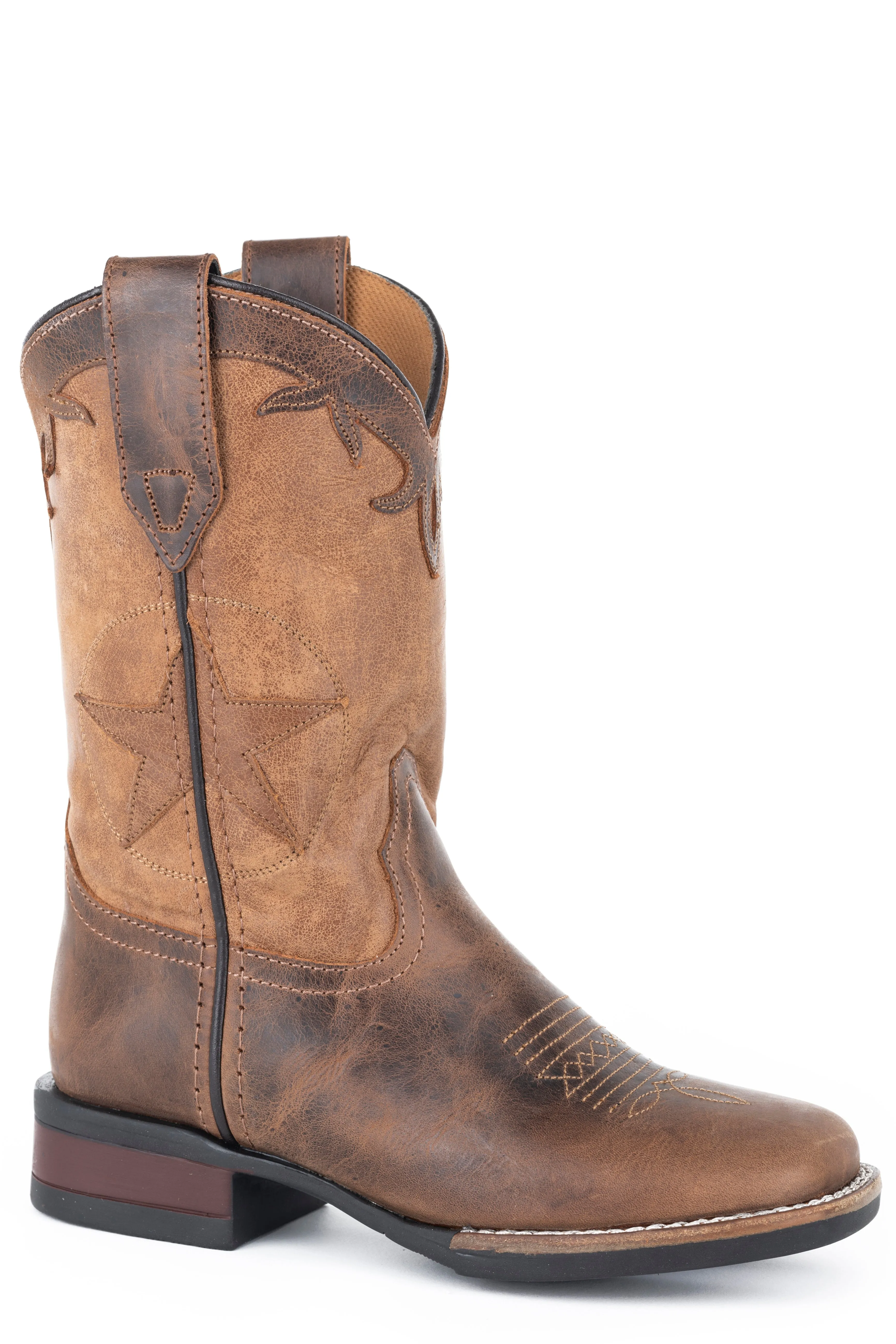 Boy's Roper Brown Leather Western Square Toe Boot