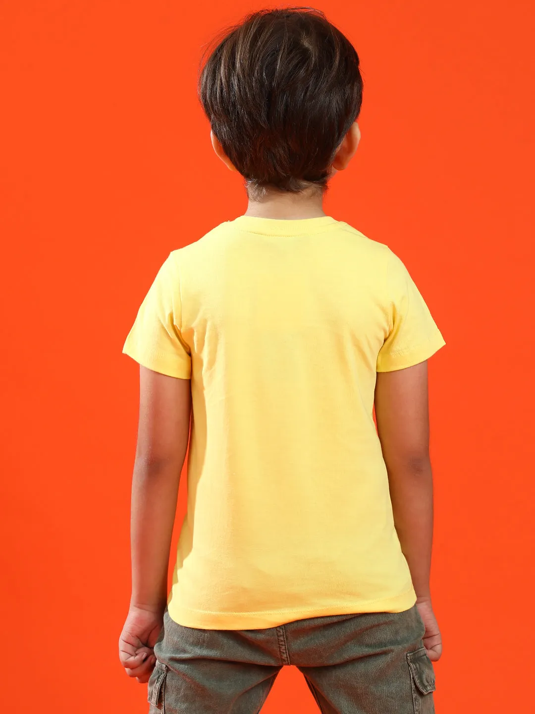 Boys Yellow 100% Cotton Embossed T-shirt