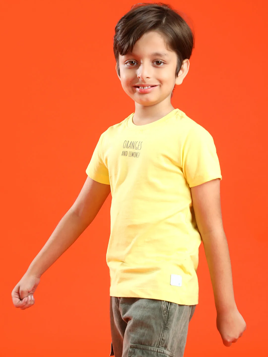 Boys Yellow 100% Cotton Embossed T-shirt