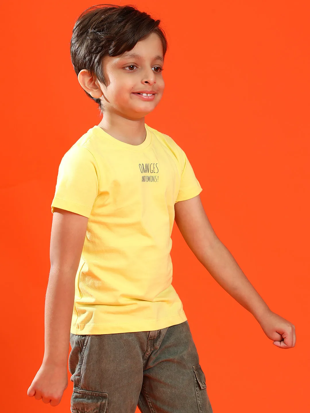 Boys Yellow 100% Cotton Embossed T-shirt