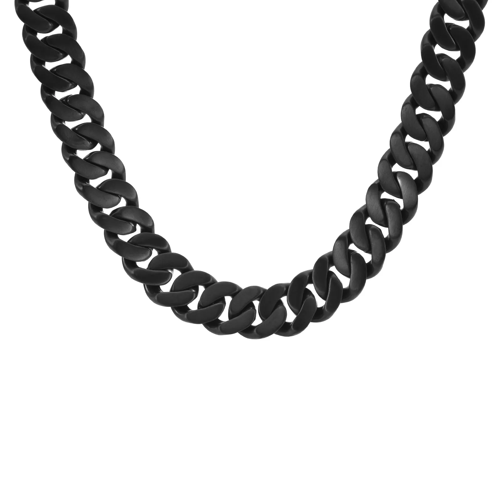 C160B B.Tiff 16m Black Anodized Flat Cuban Link Stainless Steel Necklace