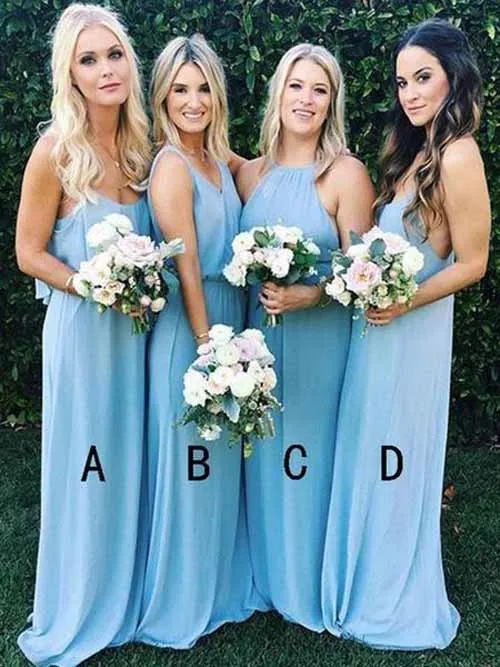 Cheap Sky Blue Long Mismatched Bridesmaid Dress Wedding Party Dresses, BD85