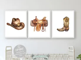 Cowboy Nursery Prints - Hot, Saddle, Boots