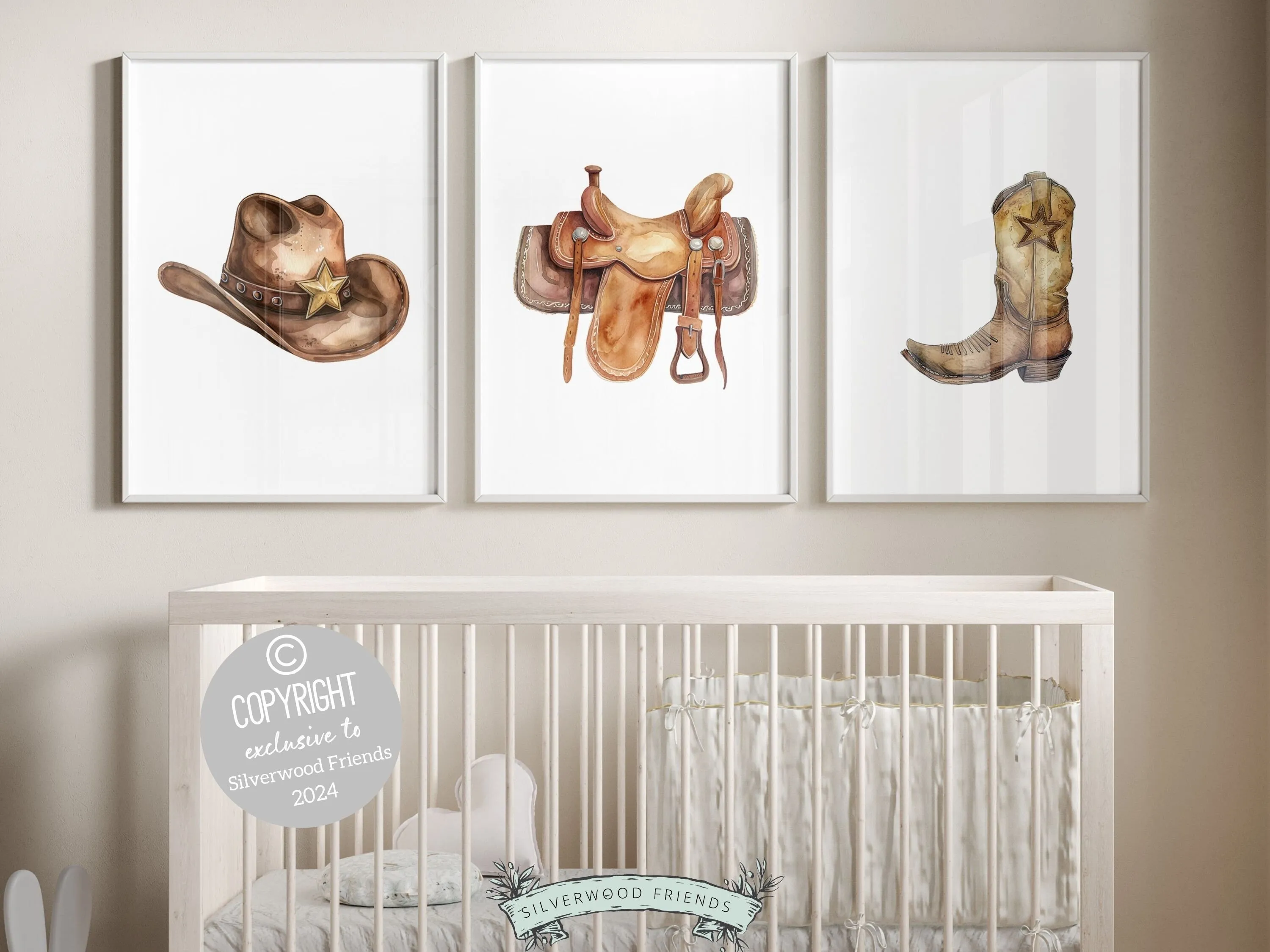 Cowboy Nursery Prints - Hot, Saddle, Boots