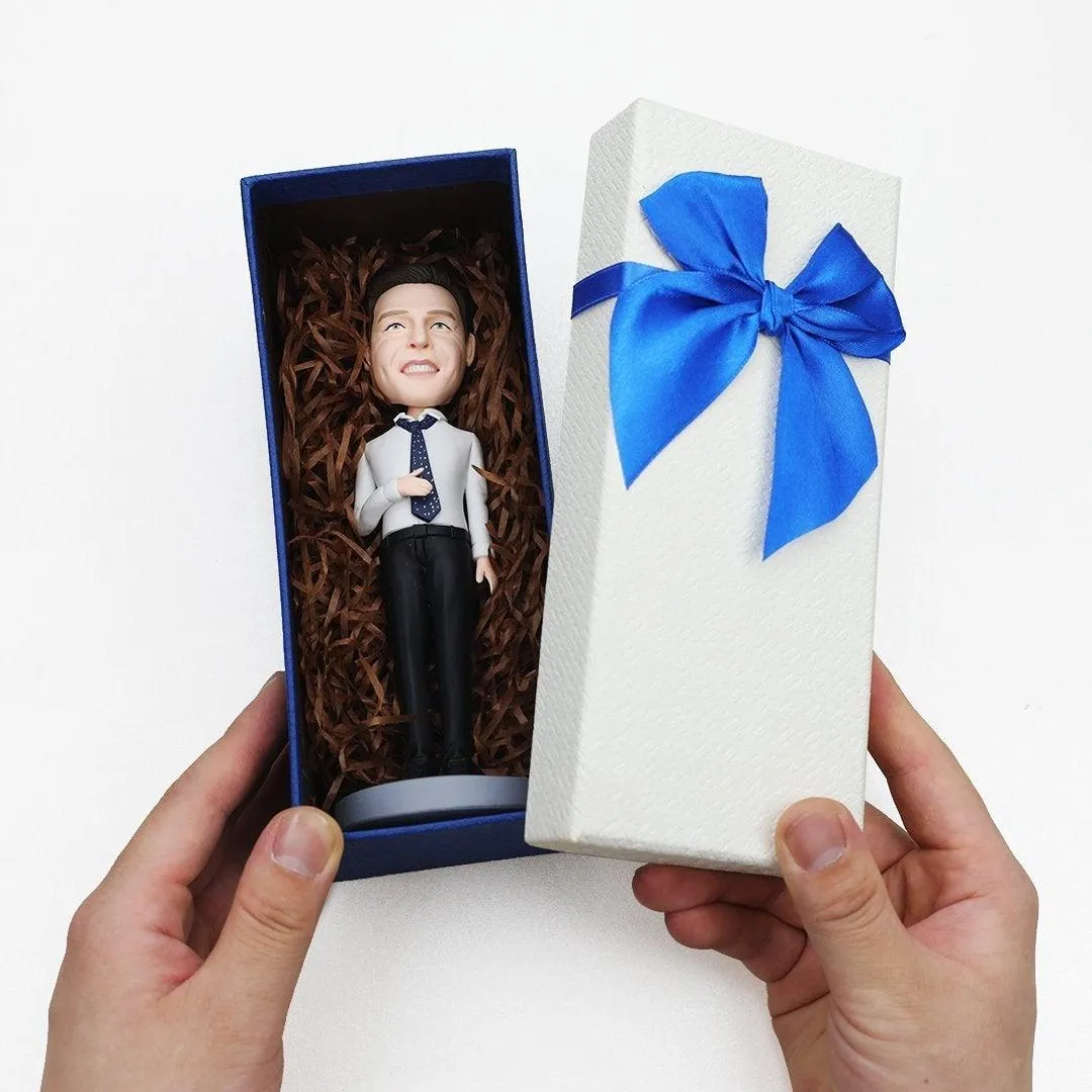 Custom Business Man Holding Tie Bobblehead Dolls