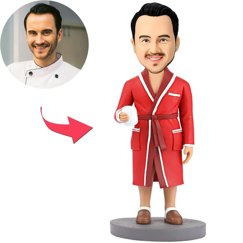 Custom Casual Man Wearing Red Robe Bobbleheads with Engraved Text