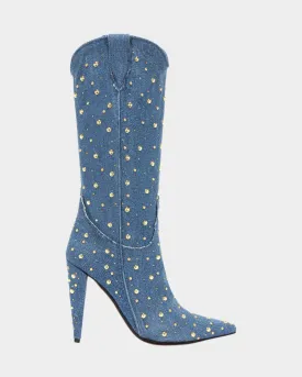 Denim Studded Cowboy Boots