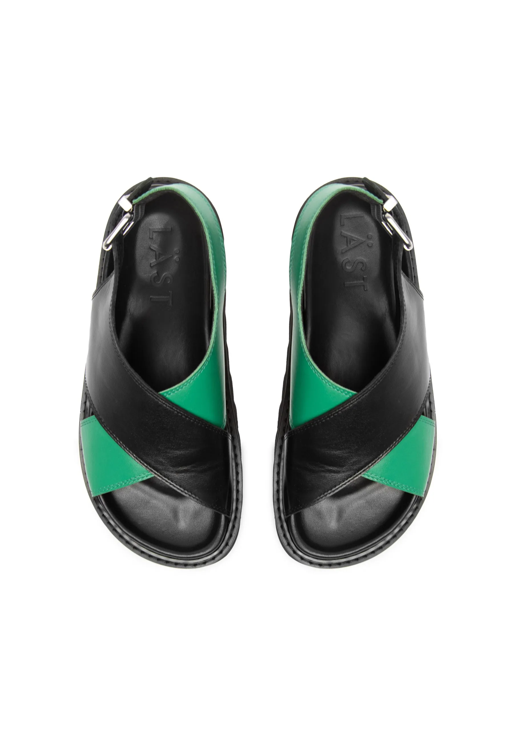 Diana Black Green Leather Chunky Sandals