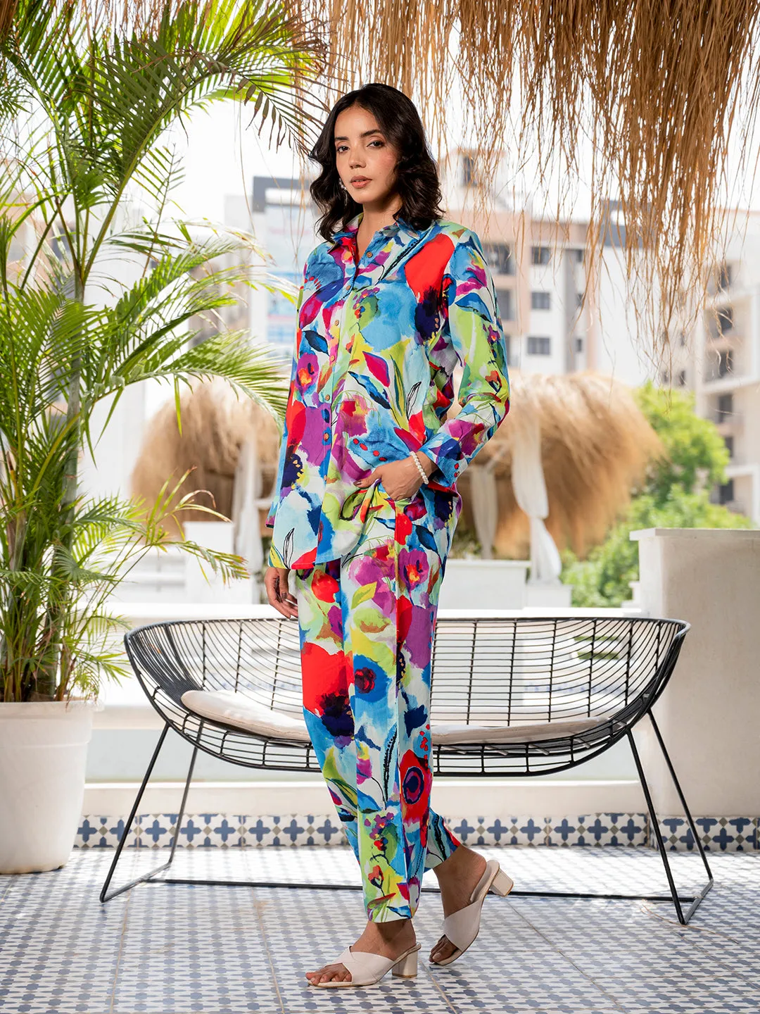 Divena Multi Floral Printed Rayon Co-ord set for Women