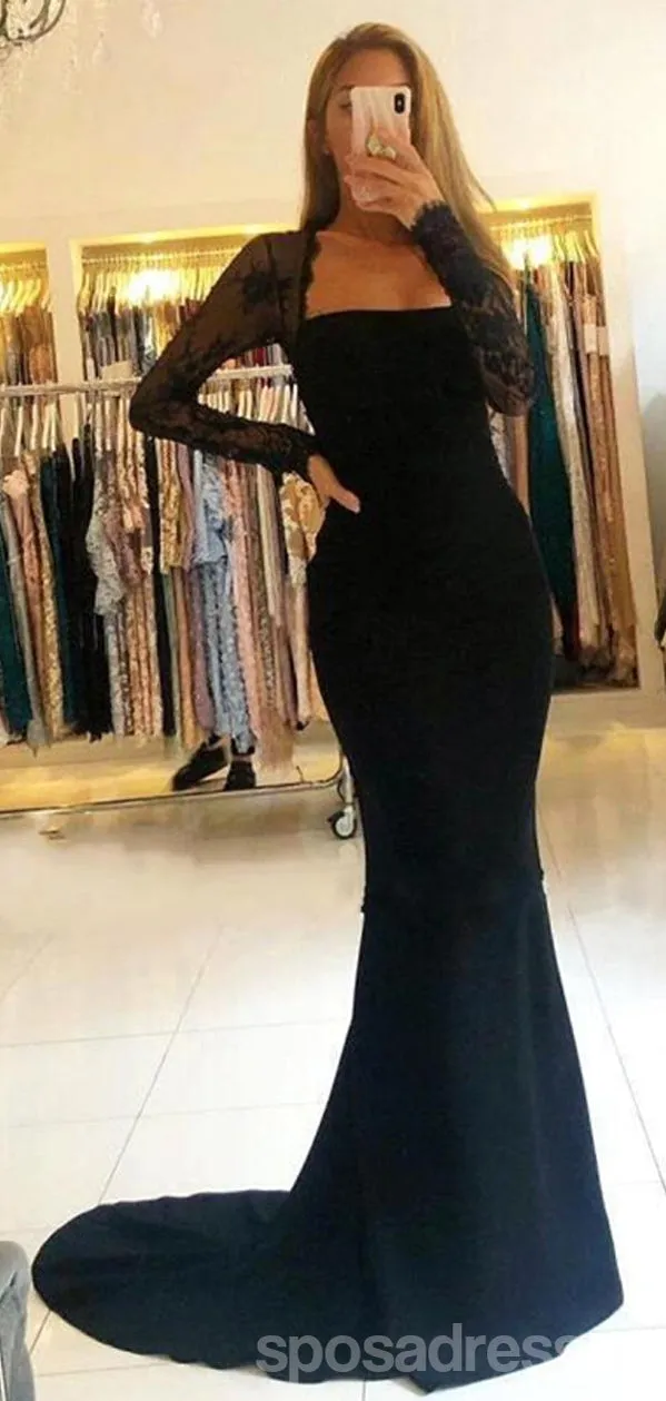 Elegant Black Mermaid Long Sleeves Maxi Long Prom Dresses,Evening Dresses,13131