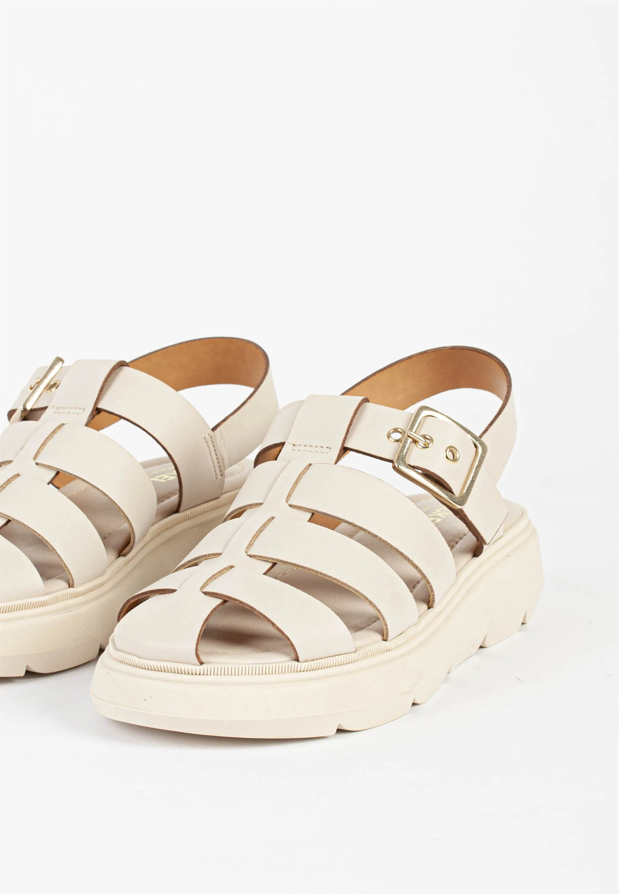 Elisa Beige Leather Chunky Sandals