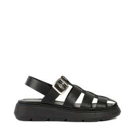 Elisa Black Leather Chunky Sandals